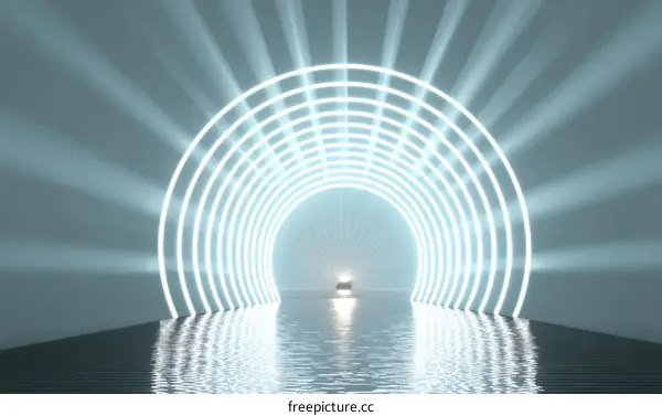 Futuristic Neon Tunnel with Light Rays