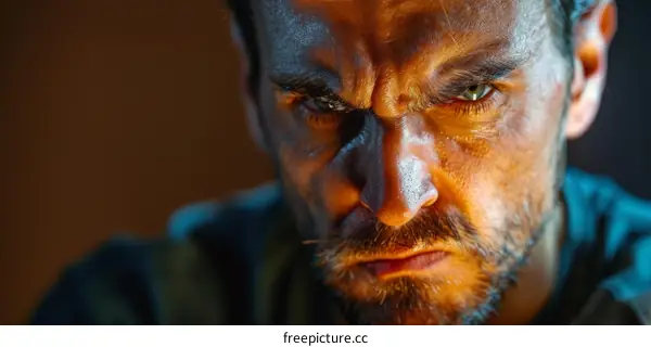 Close Up Angry Man Portrait