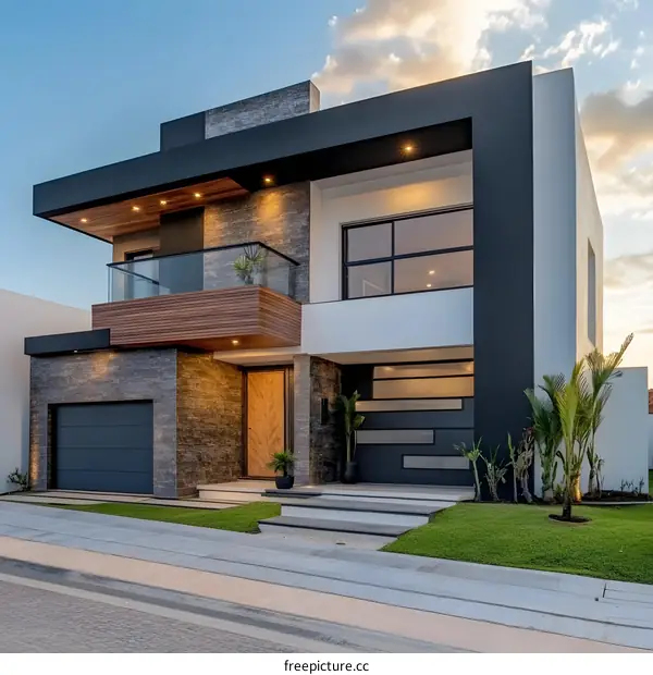 Modern Two Story Home With Stone Facade