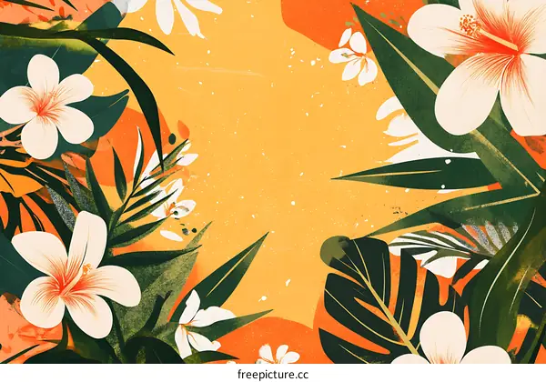Tropical Floral Background With Orange and Yellow Tones