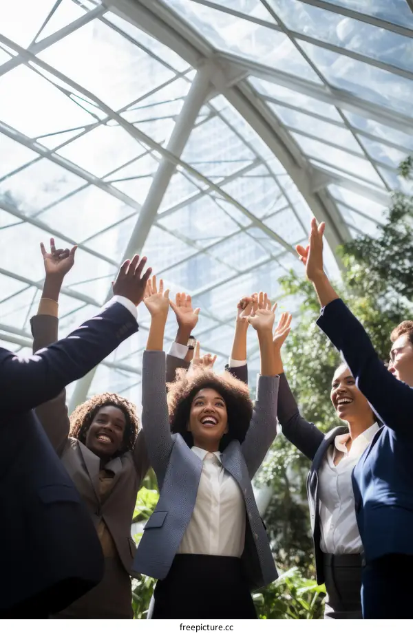 A group of business professionals celebrating their success