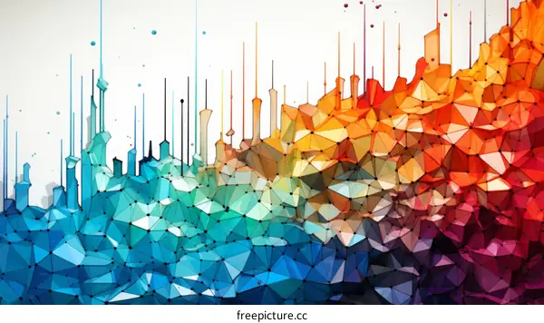 Colorful abstract low poly background with connecting dots and lines