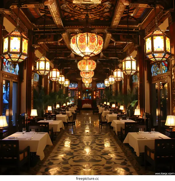 Classic Chinese Restaurant Interior Design With Chandeliers
