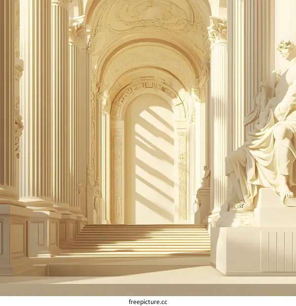 Classic White Marble Interior Architecture With Columns And Archway