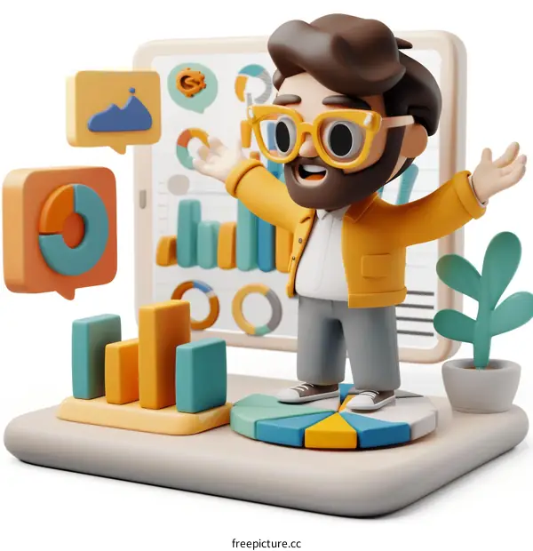 3D illustration of a businessman celebrating his success