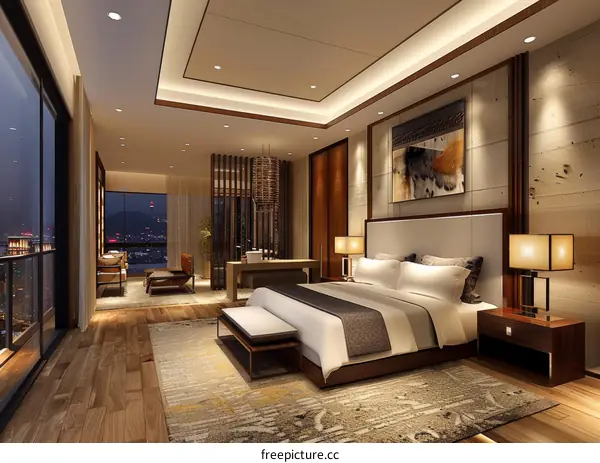 Modern Luxury Bedroom with City View Illustration