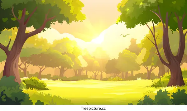Beautiful Summer Sunrise in a Lush Forest