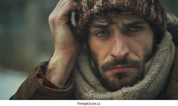 Portrait of a man in a winter hat and scarf