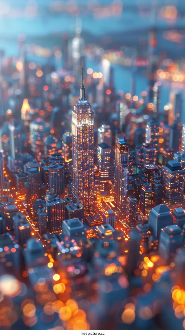 Night View of a City Skyline with Illuminated Buildings