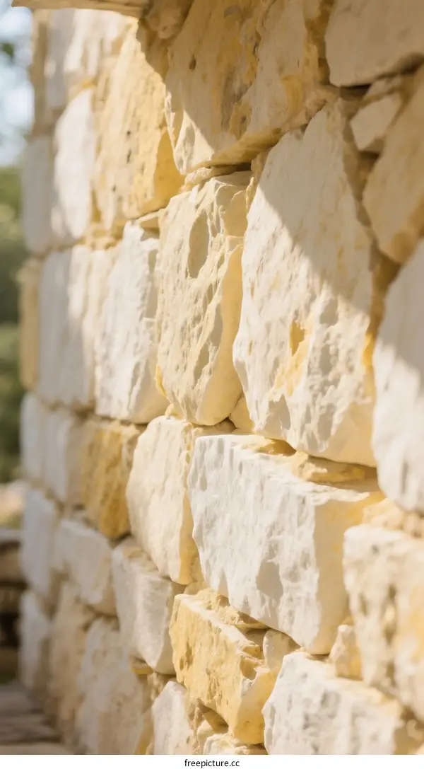 A Close Up View of a Natural Stone Wall with Textured Blocks