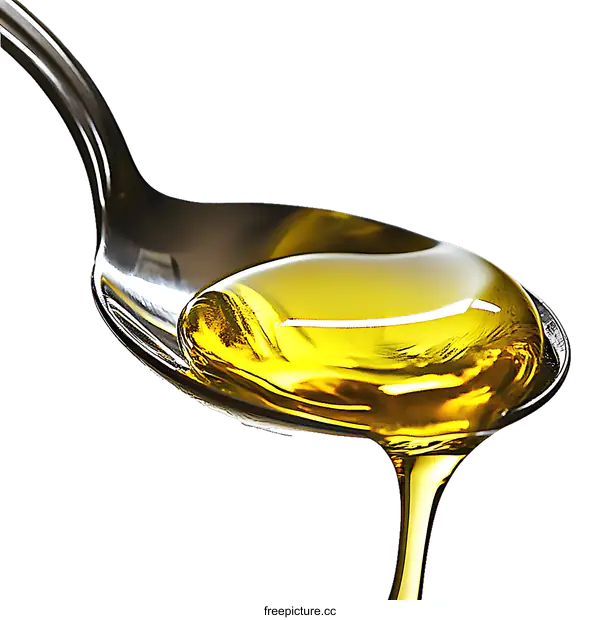[Transparent Background PNG]Close-up of Liquid Oil Dripping from a Spoon
