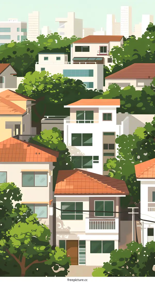Green Lush Trees Surround Houses in a Modern Suburb