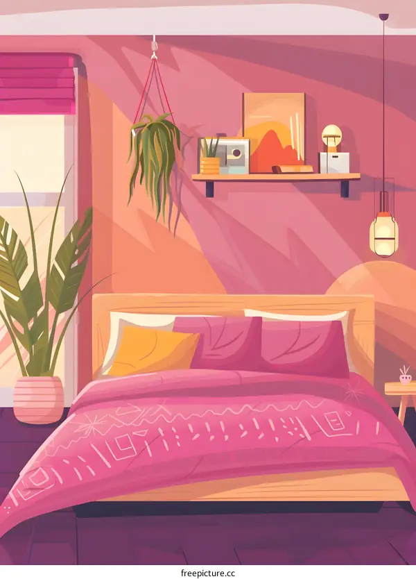 Pink and Orange Modern Bedroom Interior Design