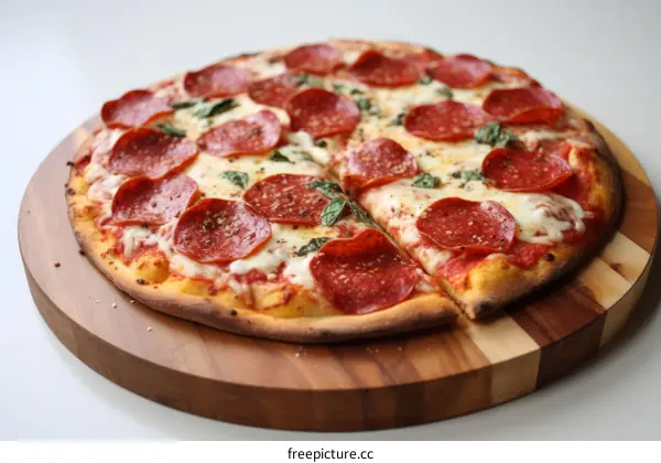 Pepperoni Pizza on a Wooden Cutting Board