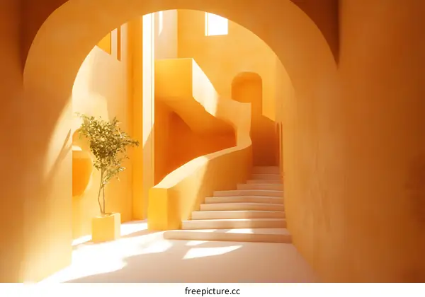 Yellow Curved Staircase Architecture Interior Design