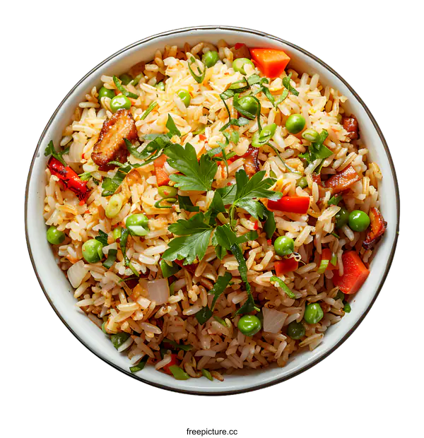 [Transparent Background PNG]fried rice with vegetables and meat