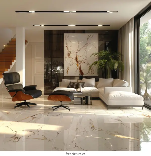 Modern minimalist marble floor living room interior design