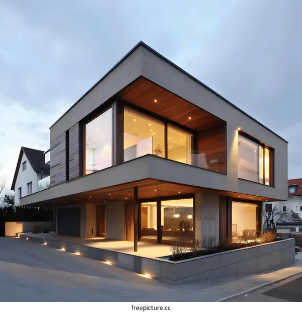 Modern House With Large Windows and Wooden Accents