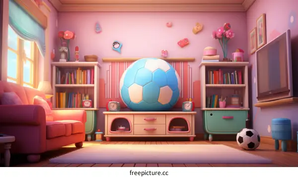 A Playful Kid's Playroom with Colorful Accents and Soccer Ball