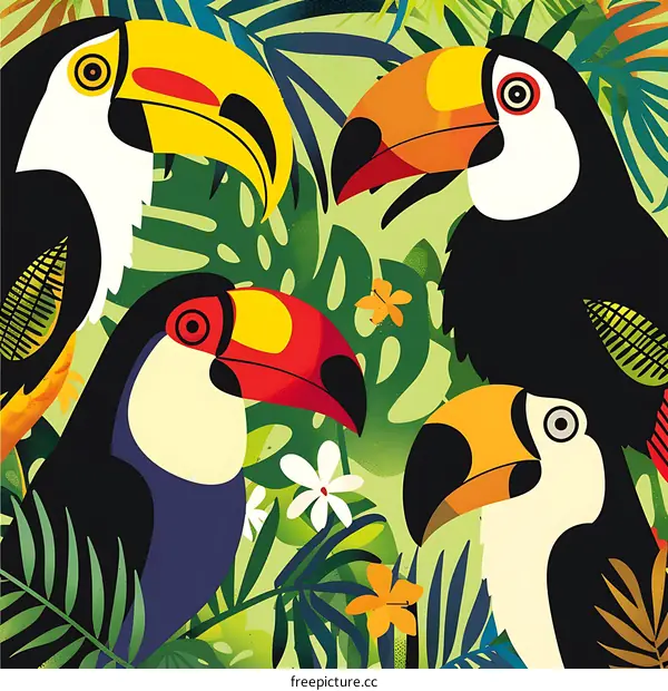 Colorful Toucans in Lush Tropical Jungle