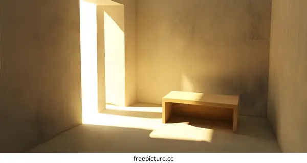 Minimalist Room with Sunlight and Wooden Bench