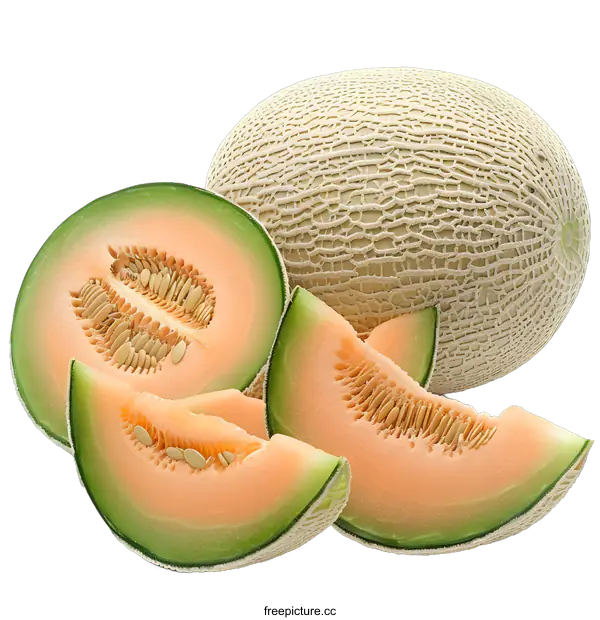 [Transparent Background PNG]Fresh Cantaloupe Melon and Slices