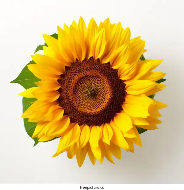 Sunflower in full bloom against a white background