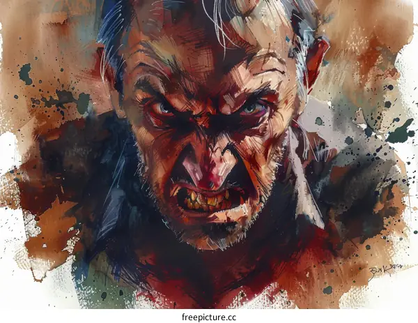 portrait of an ugly man with yellow teeth and red eyes