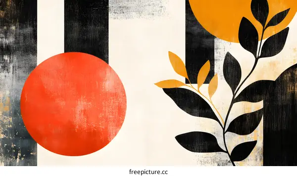 Abstract Geometric Art with Black, Orange, and Red Colors