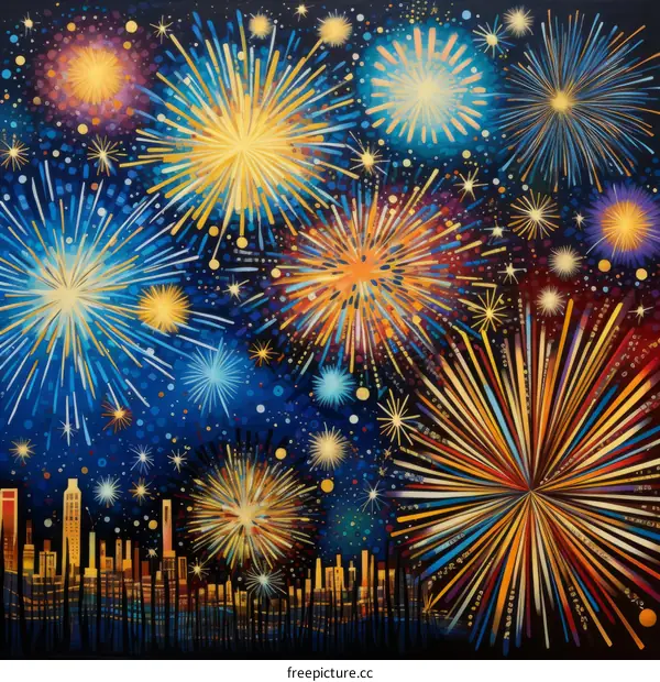 Fireworks Light Up the City Night Sky