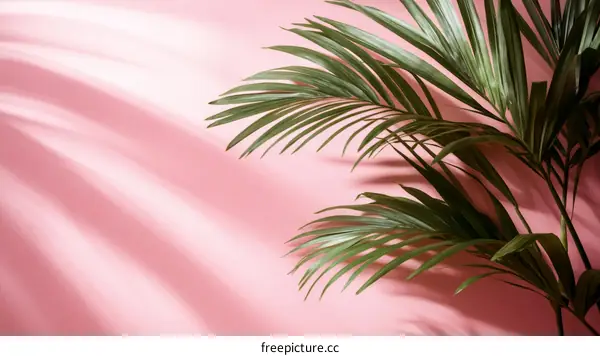 Palm Leaves on Pink Background with Shadows