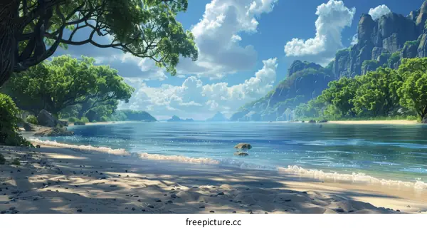 Heavenly Beach and Mountain Scenery