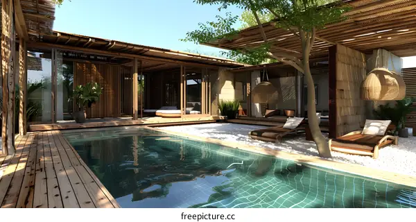 Modern Bamboo House with a Swimming Pool