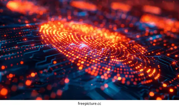 Glowing red fingerprint over a circuit board