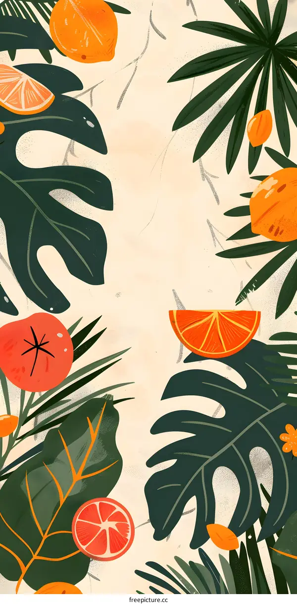 Tropical Leaves and Orange Slices Illustration