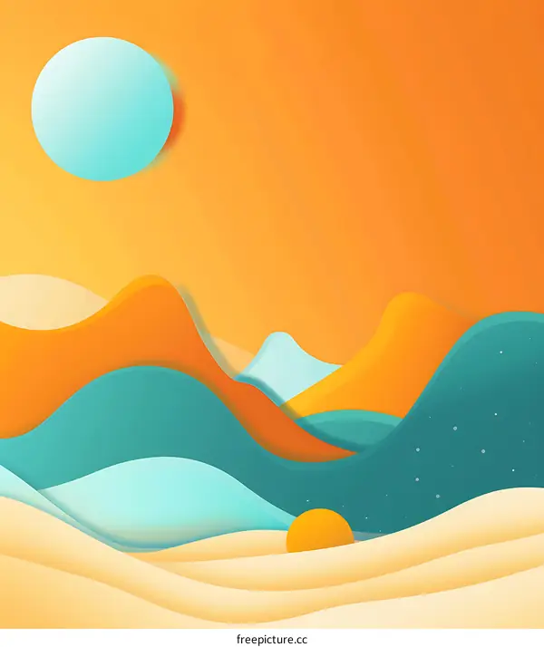 Abstract Paper Cut Art Landscape with Orange and Blue Hills