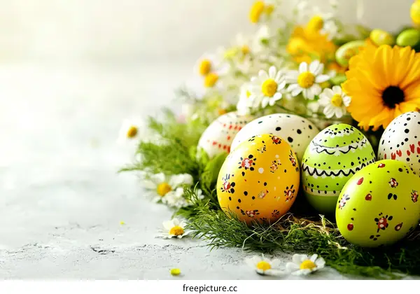 Easter Eggs Nestled Among Flowers