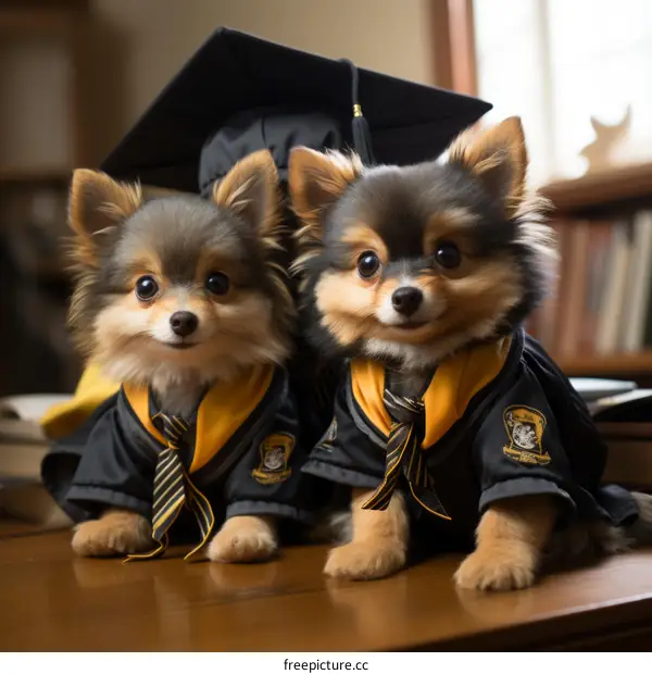 Two Pups Celebrate Graduation with Cap and Gown