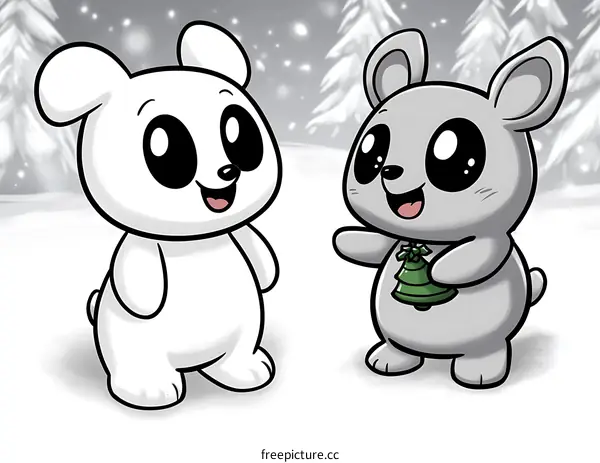 Cute Cartoon Animals in Winter Wonderland