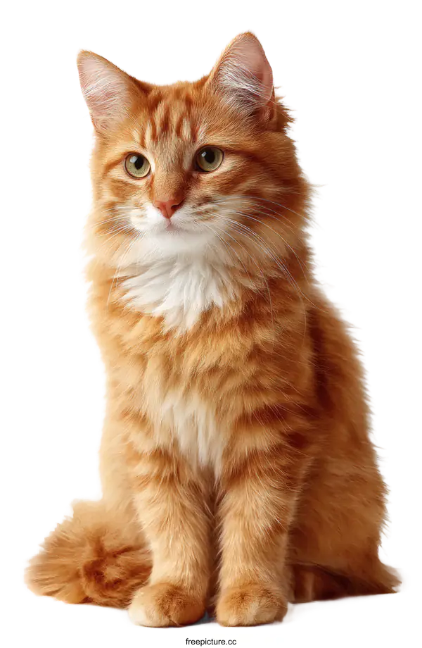 [Transparent Background PNG]Beautiful Ginger Cat Portrait Against White Background