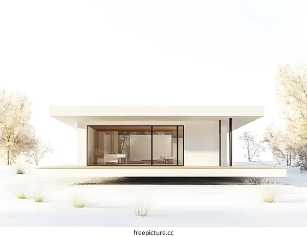 Minimalist Modern House Design With White Walls and Large Windows