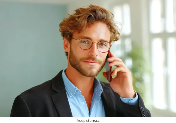 Business Man Talking on Phone in Office