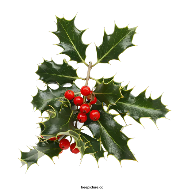 [Transparent Background PNG]Green Holly Sprig with Red Berries