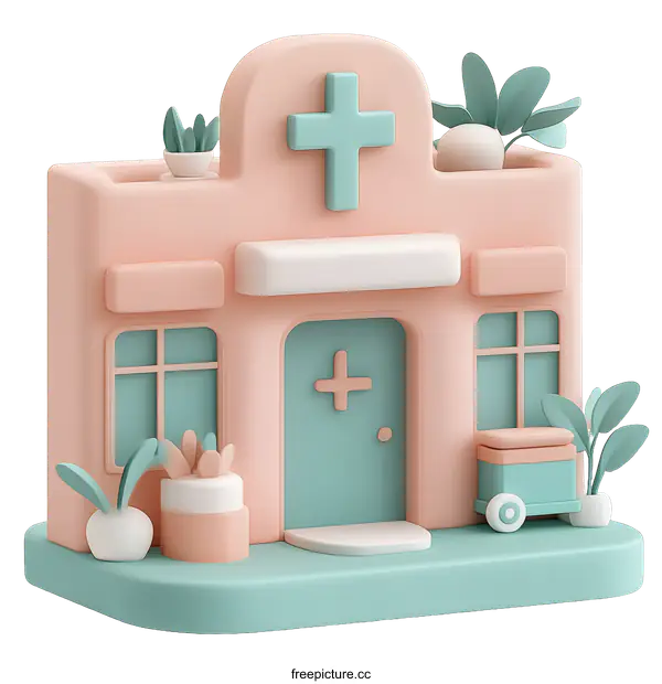 [Transparent Background PNG]Cute Cartoon Style Medical Clinic Building Illustration