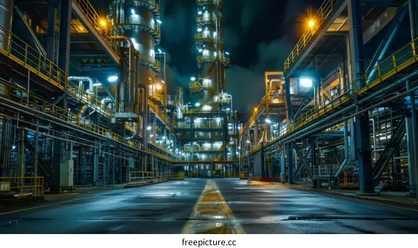 Oil refinery at night