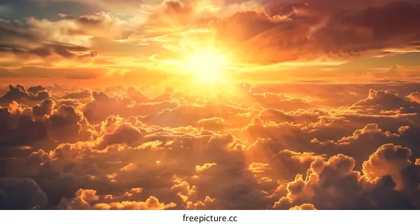 Golden Sunset Sky Above Clouds