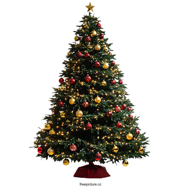 [Transparent Background PNG]Christmas Tree Decorated with Ornaments and Lights
