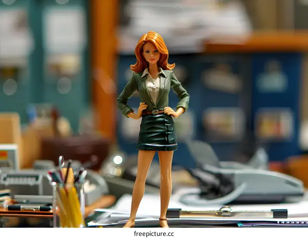 Confident Office Doll on a Desk