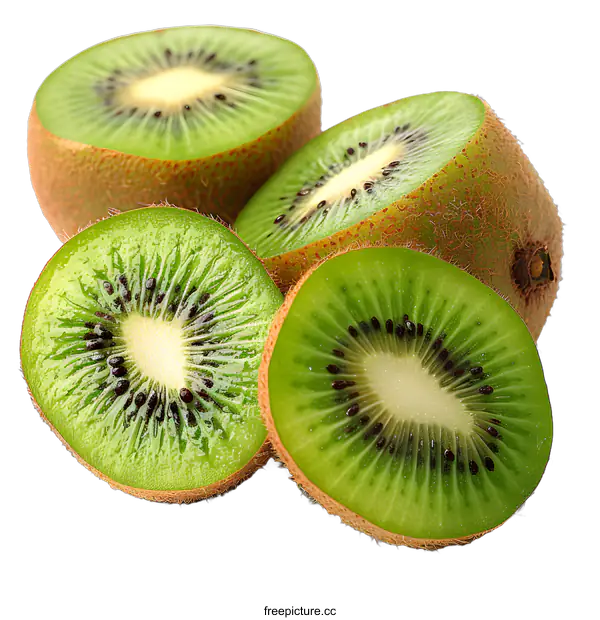 [Transparent Background PNG]Fresh sliced kiwi fruit on white