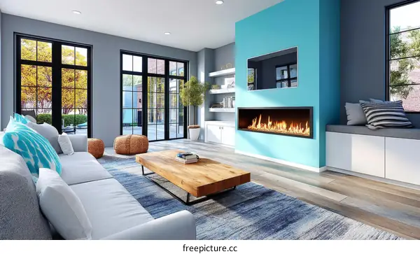 Modern Living Room with Teal Accents